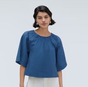 Everlane Seersucker Gathered Tee Deep Blue XL